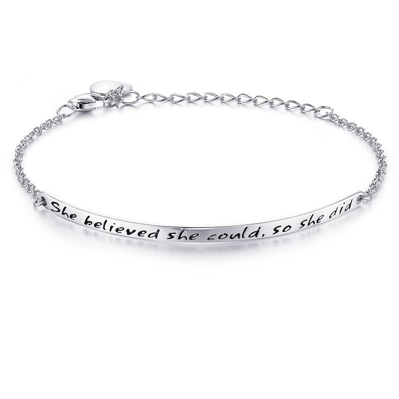 NINAMAID â€œShe believed she could so she didâ€ Engraved 925 Sterling Silver Inspirational Bangle Bracelets - Image 1